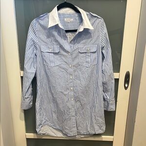 Equipment Blue and White Striped Button Down Shirt, S